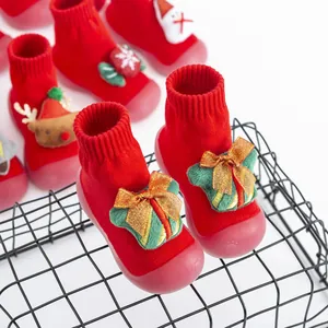 Chaussures de marche de Noël pour bébés avec semelles rouges souples et cadeaux