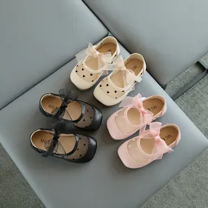 Mädchen Prinzessin Halbschuhe Atmungsaktiv Netzgewebe Schleife Herz Druck Flache Schuhe Koreanischer Stil Kinder Schuhe Herbst