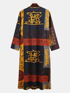 Veste da uomo ampia con stampa etnica e motivi di scrittura tradizionale orientale