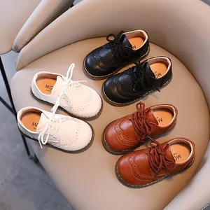 Chaussures en Cuir Brogue Style Britannique pour Enfants Garçons Filles Rétro Oxford à Lacets École Performance Formelles Plates