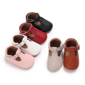 Baby Girls Princess First Walker Shoes Soft Sole Infant Mary Jane Shoes Scalloped T-Strap Buckle Non-Slip PU Leather Shoes