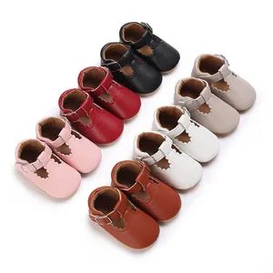 Baby Mädchen PU Leder T-Steg Mary Jane Schuhe Wellenkante Weiche Sohle Kleinkind Prinzessin Flats Neugeborene Taufe Erstlingsschuhe