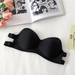 Close-up of black strapless seamless push-up bandeau bra for wedding and evening dresses