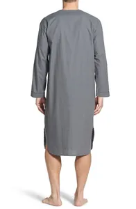Back view of a comfortable men's long-sleeved grey robe with loose fit and side slit detail.