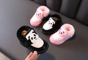 Cute panda themed children's winter snow boots with warm fluffy faux fur lining