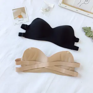 Women Strapless Invisible Bra Seamless Nylon Push Up Bandeau Bra One Piece Anti Slip Bra For Wedding Gown Dress Jewelry