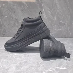 Bottines en cuir noir pour hommes à tige haute avec semelle antidérapante épaisse