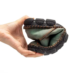 Detail showing the extreme flexibility of the handmade stitched leather work boots