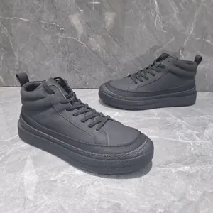 Bottines décontractées montantes en cuir noir pour homme en cuir de vachette de qualité