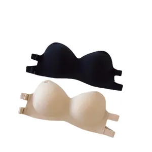 Seamless strapless push-up bandeau bra for wedding dresses, set of black and beige