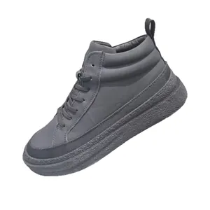 Bottines décontractées en cuir pour hommes gris anthracite avec semelle épaisse texturée