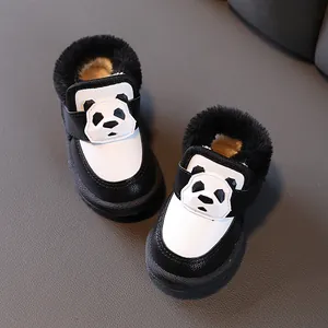 Kids Winter Snow Boots Panda Toddler Warm Plush Lined Shoes Anti-slip Rubber Sole Casual Hook And Loop Booties