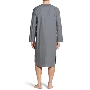 Detailed back view of men's grey ethnic long-sleeved loose lounge pajamas sleep shirt