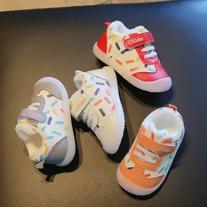 Toddler Winter Walking Shoes Warm Fleece Lined Non-Slip Magic Tape Closure Synthetic Leather First Walkers For Baby Boys Girls