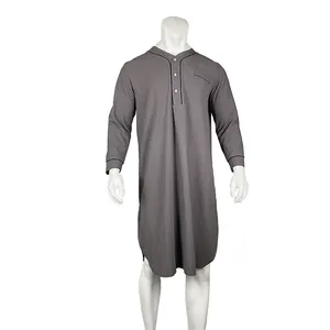 Full view of a gray men's loose long-sleeve nightgown on a mannequin