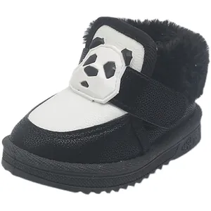 Adorable black and white panda design toddler winter snow boots with warm plush fleece lining
