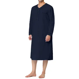 Men's navy blue ethnic style long-length loose nightgown for home wear