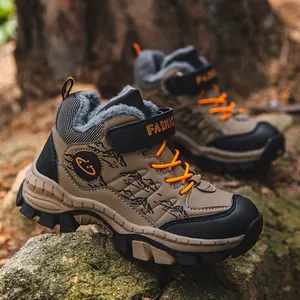 Jungen Winter Schneestiefel Fleecegefüttert Warm Kinder Outdoor Sneaker Rutschfest Sportlich Wattesie-Schuhe Klettverschluss