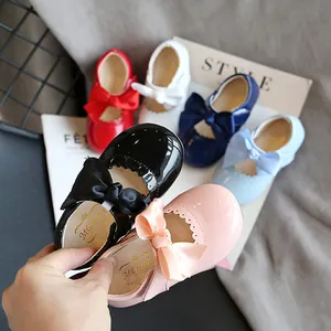 Kleinkinder Mädchen Prinzessin Schuhe Lackleder Schleife Mary Jane Schuhe Wellenkante Party Kleiderschuhe Rutschfeste Tanzschuhe