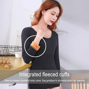 Haut thermique à manches longues pour femmes avec doublure polaire chaude et col rond large