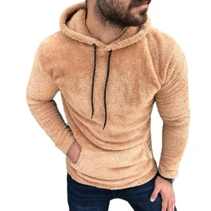 Lässiger, lockerer Herren-Sherpa-Fleece-Hoodie mit Kordelzugkapuze in Camel-Braun