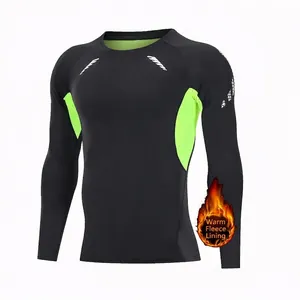 Men's thermal fleece-lined compression sports shirt for winter fitness and outdoor running