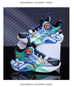 Boys' waterproof mid-top basketball shoes with flame pattern and easy dial closure