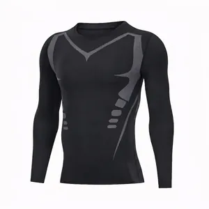 Professional men's black thermal compression shirt with fleece lining for cold weather
