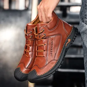 Vintage brown men's high-top Martens boots with warm lining and durable sole
