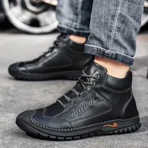 Classic black high-top men's Martin boots with warm lining and retro style stitching