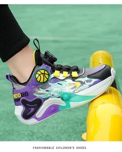 Boys' mid-top basketball sneakers with faux leather and quick-lace dial