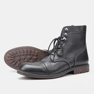 Botas de trabajo de invierno en cuero negro clásico con forro cálido y suela antideslizante