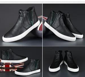 Προβολή από πολλές γωνίες μαύρων ανδρικών sneakers με πράσινα φερμουάρ στο πλάι