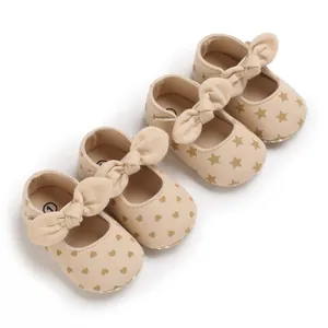 Baby Girls Prewalker Shoes Soft Sole Princess Bow Knot Infant Toddler First Walkers Cotton Printed Pattern Footwear