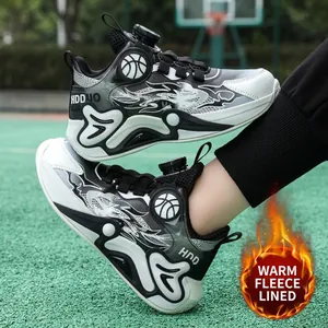 Boys' mid-top basketball shoes featuring fleece lining and a rotary buckle closure