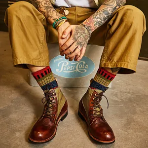Botas de moto clásicas de cuero marrón envejecido de estilo vintage Amekaji para hombre