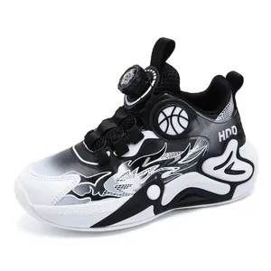 Boys' waterproof mid-top leather basketball shoes with quick lace rotating buckle design