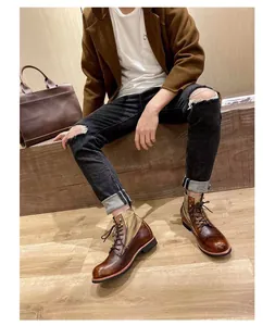 Botas de moto vintage para hombre en cuero envejecido de estilo japonés Amekaji