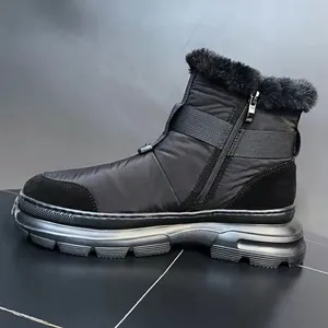 Bottes de Neige Homme Hiver Chaudes Hautes Doublées en Peluche Artificielle Semelle Épaisse Imperméable Nylon Toile Fermeture Éclair Latérale Mode Bottes Extérieur