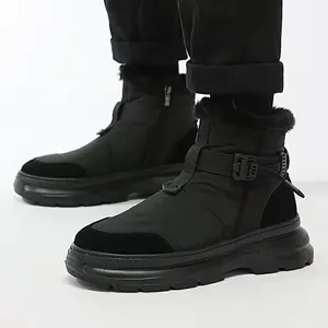 Bottes de neige noires pour hommes avec doublure chaude et boucle élégante