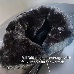 Détail de la doublure épaisse en fausse fourrure de lapin noire pour bottes d'hiver homme