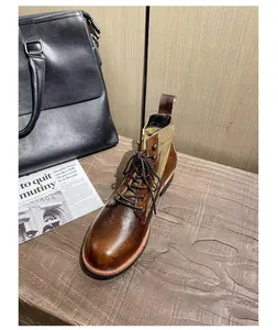 Botas de moto de cuero marrón envejecido vintage para un estilo Amekaji robusto