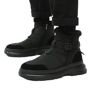 Bottes de neige noires pour hommes, chaudes avec doublure en fausse fourrure et semelle