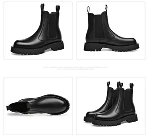 Umfassende Detailansicht stilvoller schwarzer Chelsea-Boots aus Leder für Herren