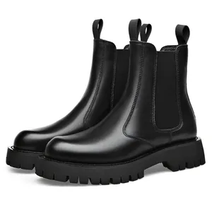 Stylische Herren Chelsea Boots aus Leder mit klobiger Plateausohle und Gummizug