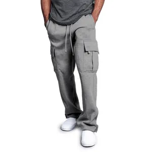 Men's gray cargo jogger pants with drawstring waist and multiple pockets