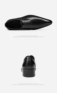Detailed top and rear view of elegant black pointed-toe leather dress shoes for men