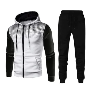 Men's Casual Tracksuit Set Zip-Up Hooded Sweatshirt And Jogger Pants Gradient Polka Dot Print Sports Gym Outfit