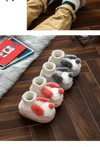 Cozy and cute puppy-style plush winter slippers for kids in pink and gray colors