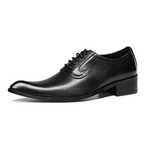 Classic black men's pointed toe oxford dress shoes with high heel for formal wedding